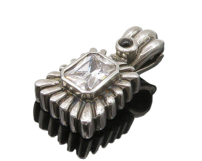 925 Sterling Silver  Vintage Sparkling Cubic Zirconia & Onyx Pendant  PT14004