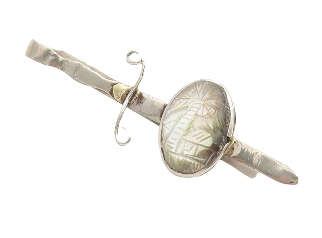 925 Sterling Silver Vintage Tie Clip Dark Minimalist Gemstone Inlay  TR3835