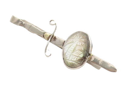 925 Sterling Silver Vintage Tie Clip Dark Minimalist Gemstone Inlay  TR3835