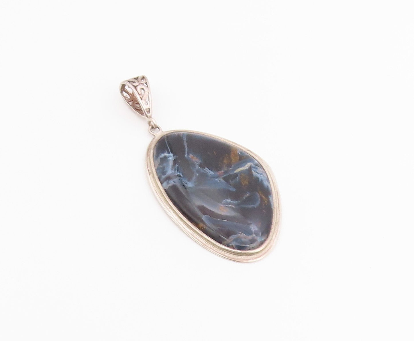 925 Sterling Silver Vintage Pendant Modernist Cabochon Agate Locket   PT26539