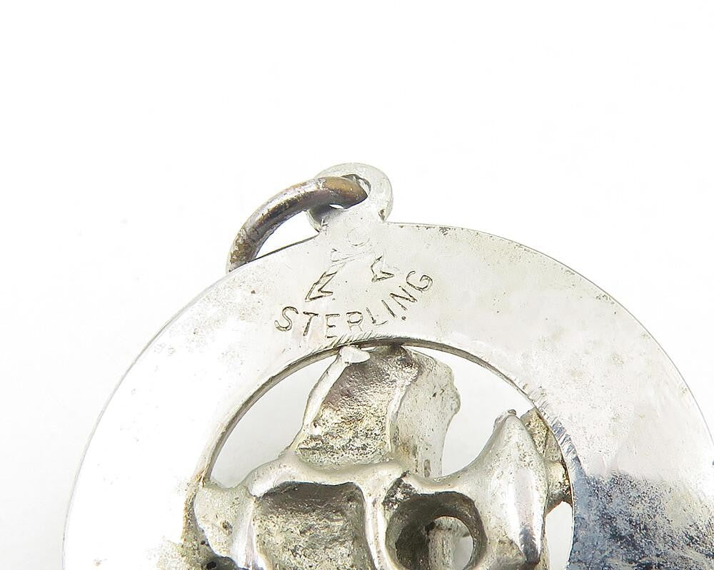 925 Sterling Silver  Vintage Petite Dark Tone Sail Boat Round Pendant  PT9388
