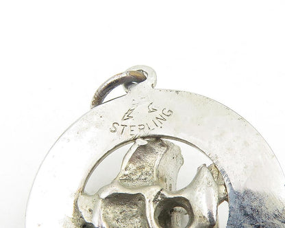 925 Sterling Silver  Vintage Petite Dark Tone Sail Boat Round Pendant  PT9388