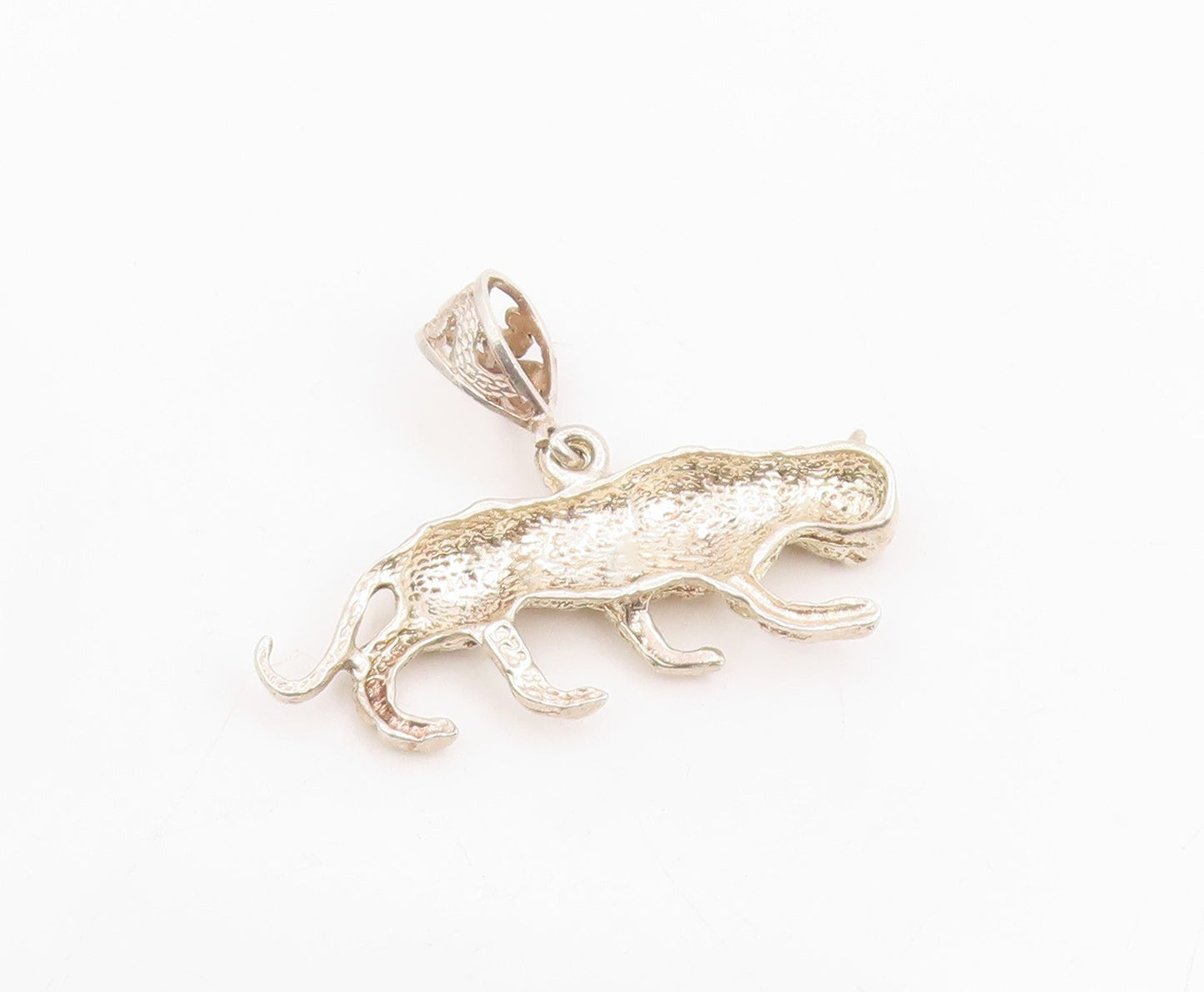 925 Sterling Silver Vintage Pendant Etched Leaping Wild Jaguar Charm  PT25766