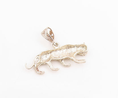 925 Sterling Silver Vintage Pendant Etched Leaping Wild Jaguar Charm  PT25766