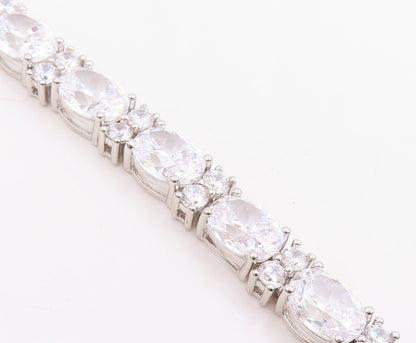 925 Sterling Silver Vintage Bracelet Sparkling CZ Elegant Tennis Link  BT11881