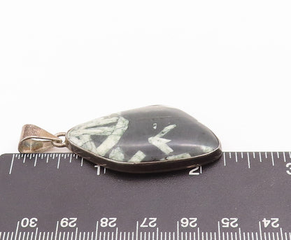 925 Sterling Silver Vintage Pendant Large Chinese Writing Stone  PT23298
