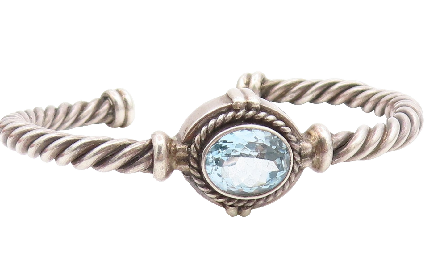 925 Sterling Silver Vintage Bracelet Faceted Topaz Elegant Twisted Cuff  BT11893
