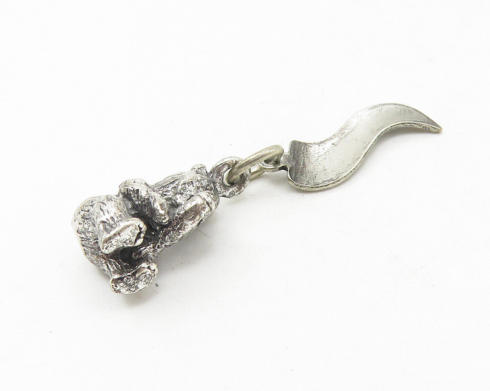 925 Sterling Silver  Vintage Sitting Bear & Fish New York Drop Pendant  PT9374