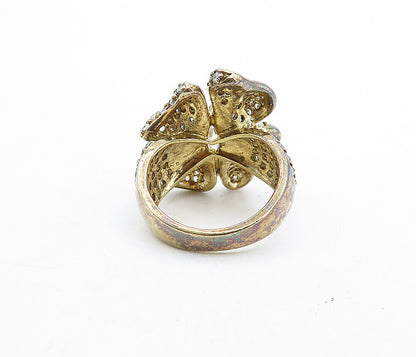 925 Sterling Silver  Vintage Cubic Zirconia Floral Cocktail Ring Sz 7  RG5185