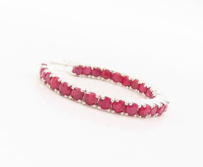 925 Sterling Silver Vintage Earrings Minimalist Ruby Inlay Hoops  EG13153