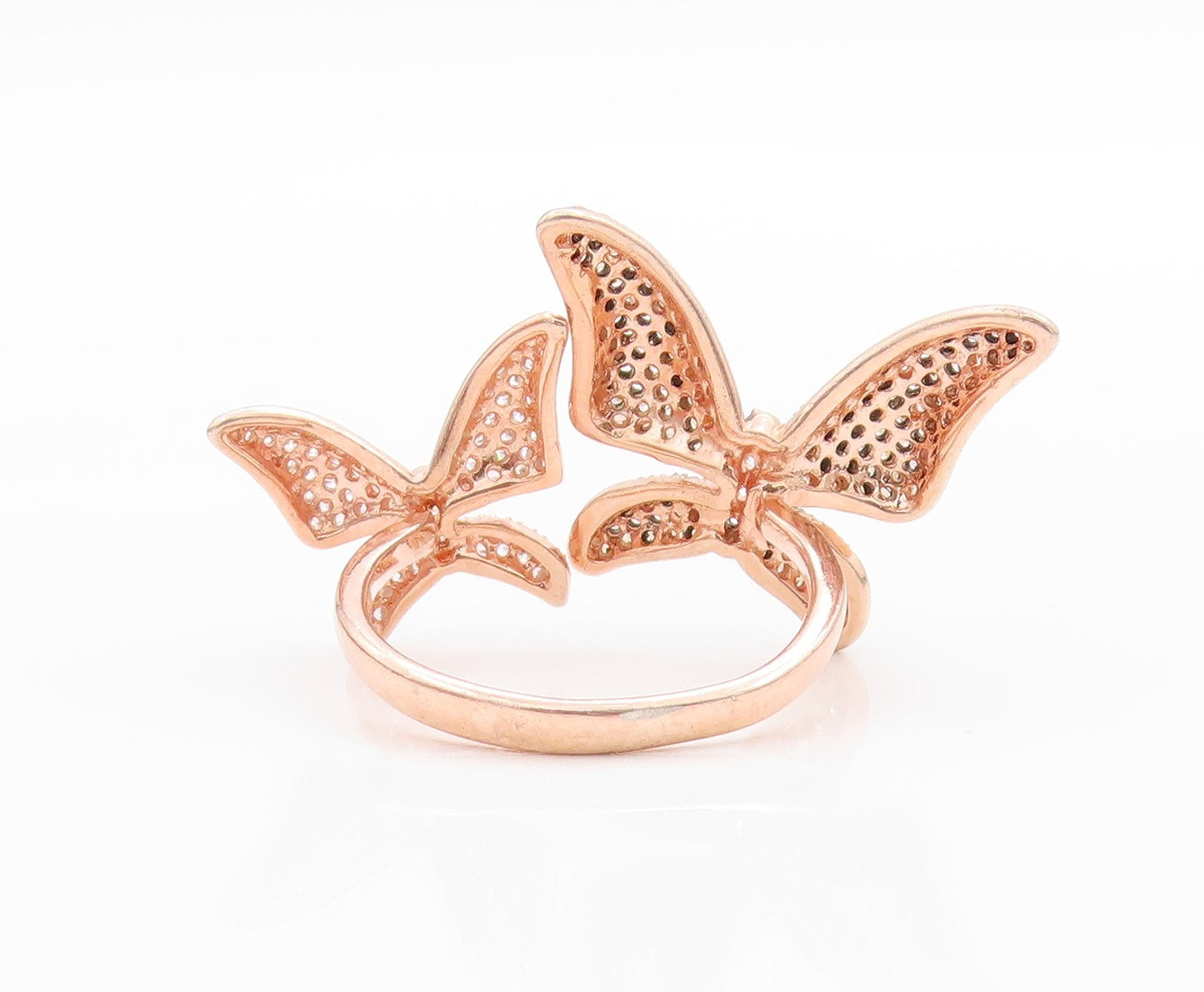 925 Sterling Silver Vintage Ring Gold Plated CZ Butterfly Band  Sz 8.5  RG33566