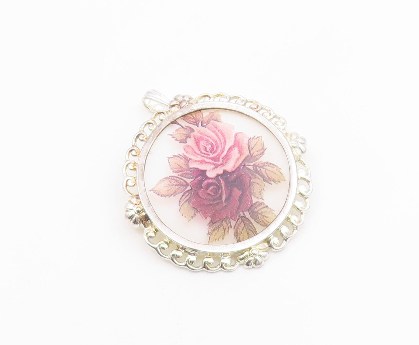 925 Sterling Silver  Vintage Mother Of Pearl Rose Flower Art Brooch Pin BP8137