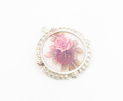 925 Sterling Silver  Vintage Mother Of Pearl Rose Flower Art Brooch Pin BP8137