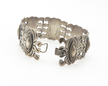 925 Sterling Silver  Vintage Antique Cutout Design Panel Chain Bracelet BT5628
