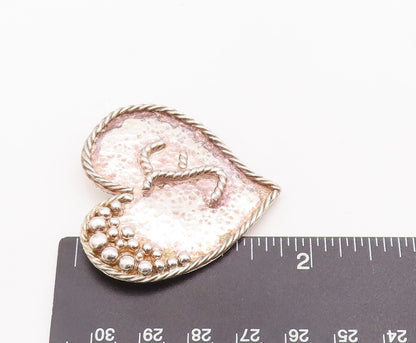 925 Sterling Silver Vintage Pendant Beaded Roped Carved F Love Heart  PT22964