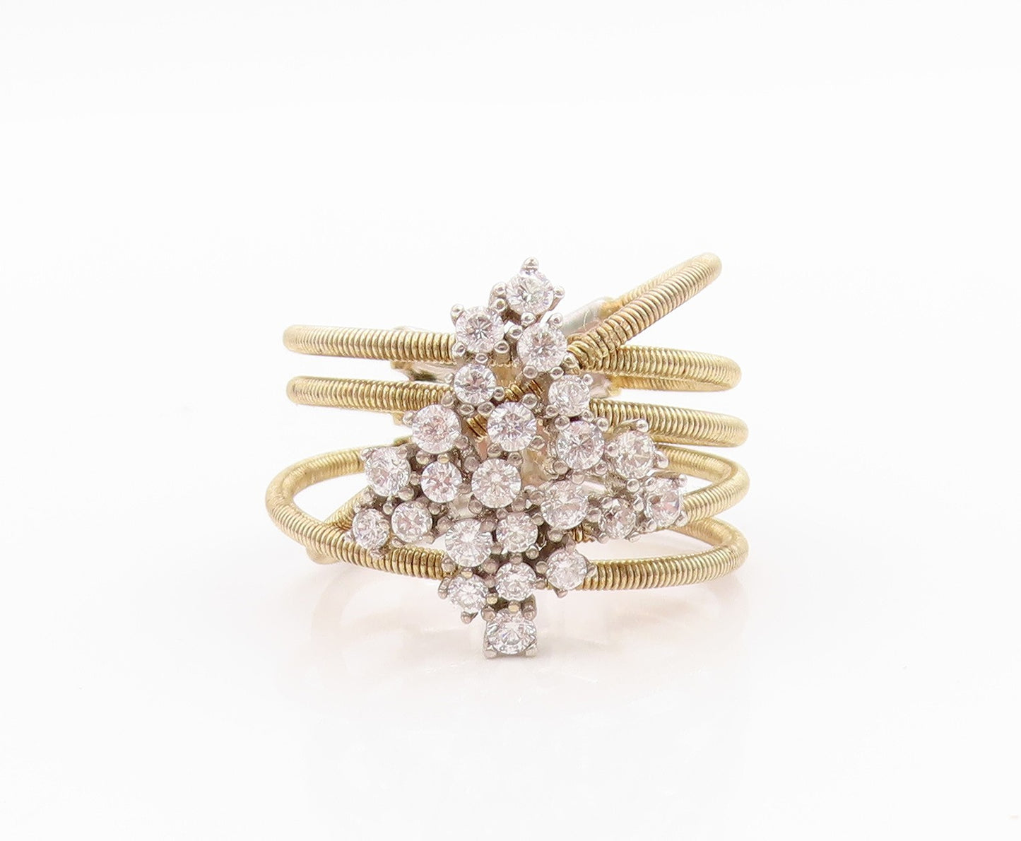 925 Sterling Silver Vintage Ring Gold Plated Roped CZ Design  Sz 9  RG33161