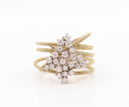 925 Sterling Silver Vintage Ring Gold Plated Roped CZ Design  Sz 9  RG33161