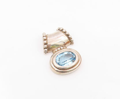 925 Sterling Silver  Vintage Fancy Blue Topaz Beaded Bail Pendant  PT21033