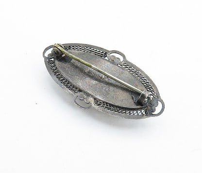 925 Sterling Silver  Vintage Cabochon Cut Milky Quartz Brooch Pin  BP2606
