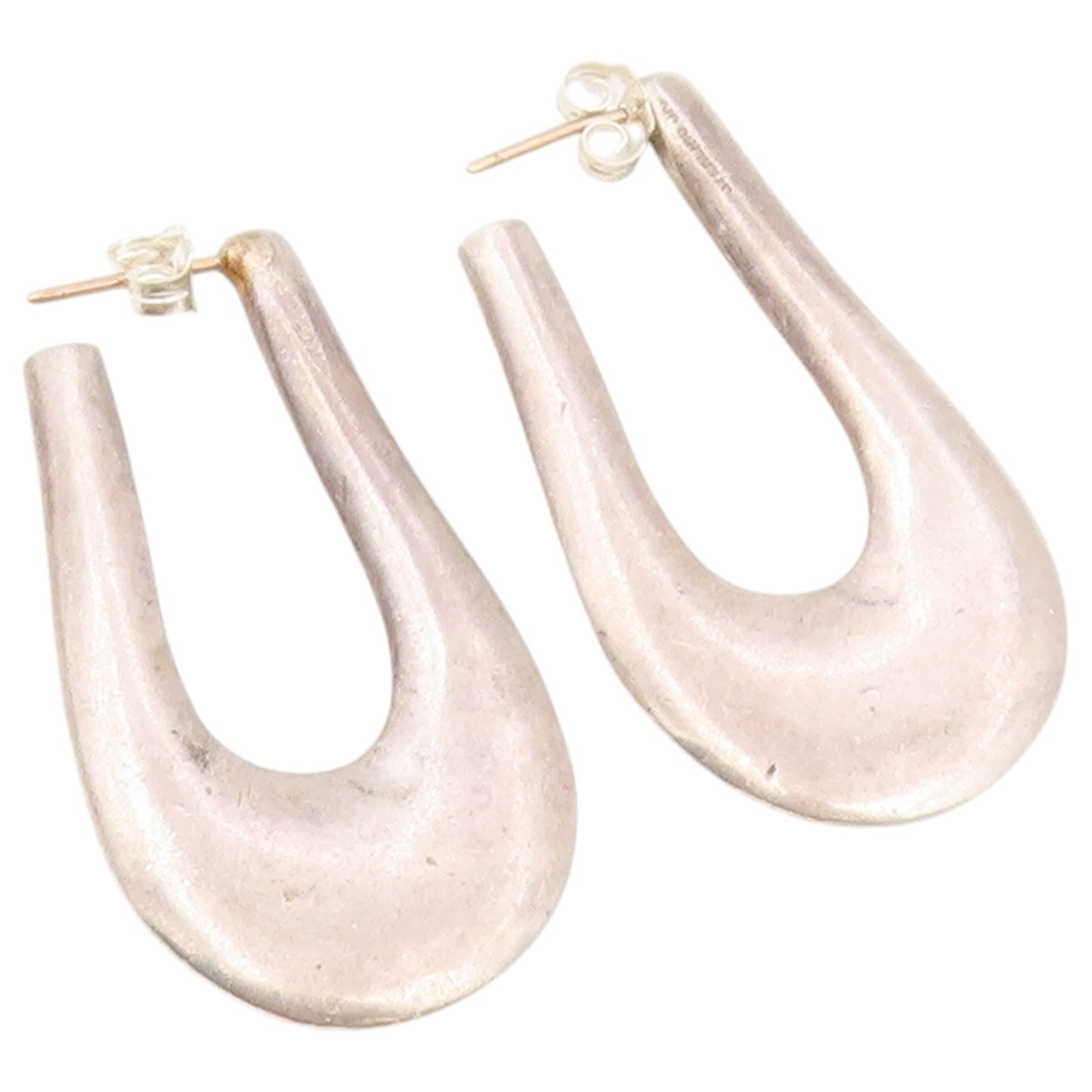 14k Gold & 925 Sterling Silver Vintage Earrings Chunky Tapered Oval Hoop EG14530