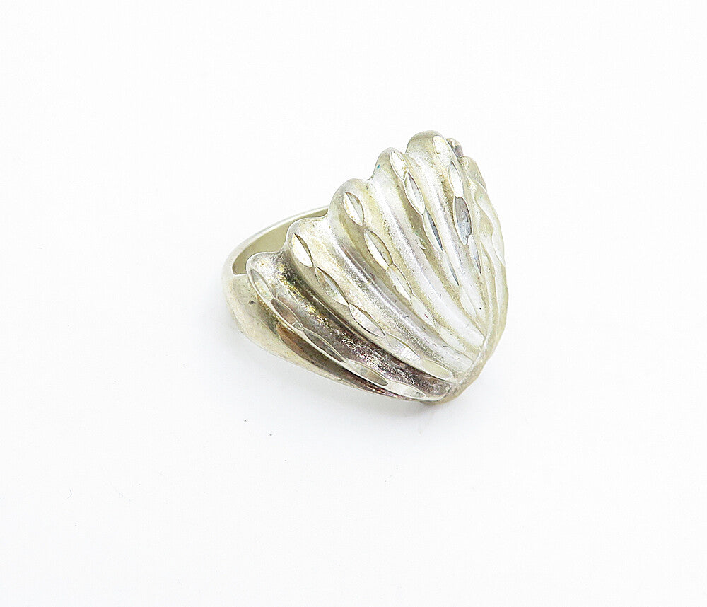 925 Sterling Silver  Vintage Modernist Shiny Etched Band Ring Sz 6  RG4241
