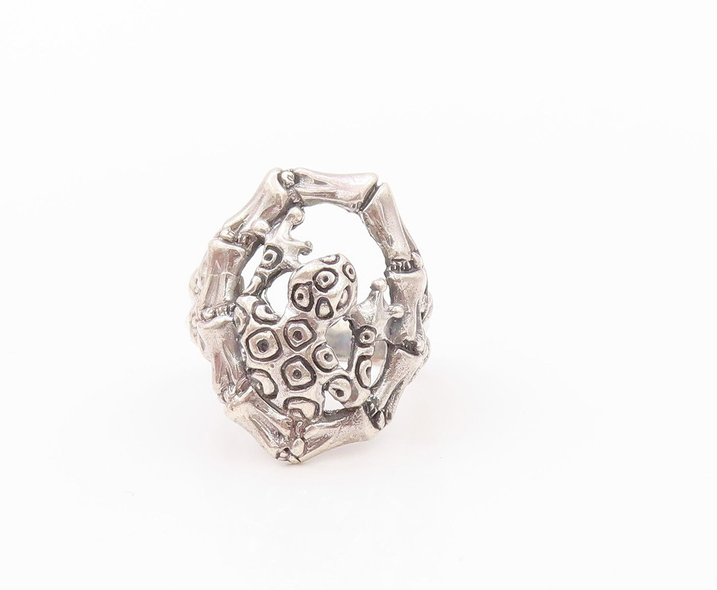 925 Sterling Silver Vintage Ring Modernist Lizard Bamboo Cutout  SZ 6.5  RG32296