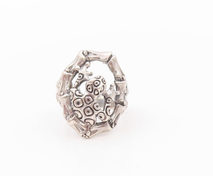925 Sterling Silver Vintage Ring Modernist Lizard Bamboo Cutout  SZ 6.5  RG32296