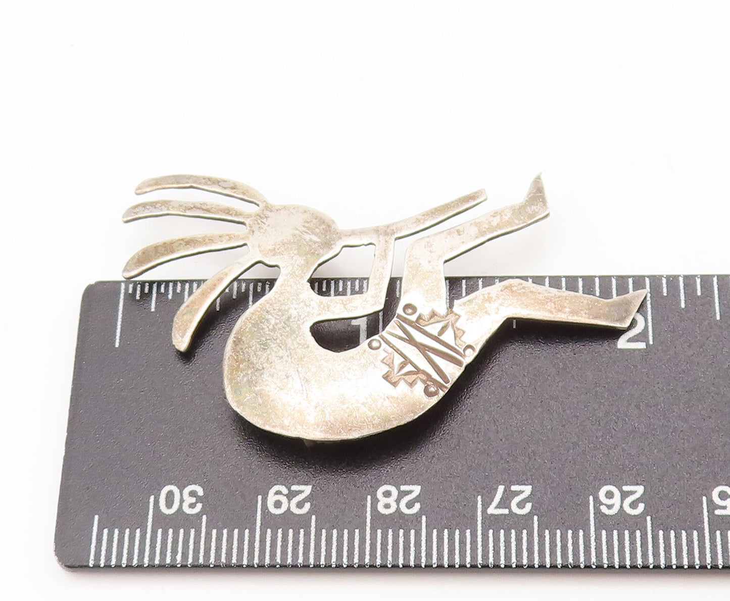 925 Sterling Silver Vintage Brooch Pin NAVAJO Tribal Man Lighting Fire  BP10591