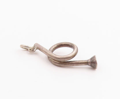 925 Sterling Silver  Vintage Petite Dark Tone Horn Instrument Pendant  PT17812
