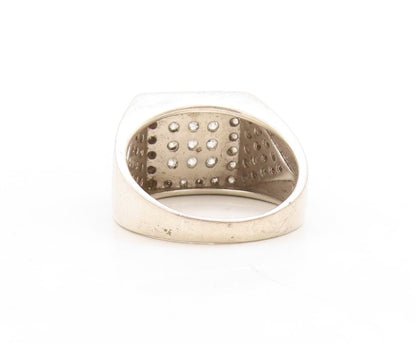 925 Sterling Silver Vintage Ring Brutalist Square Cutout CZ Inlay Sz 10  RG31330