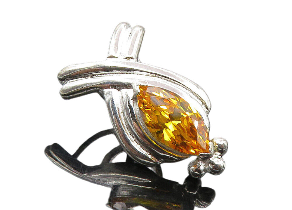 925 Sterling Silver  Marquise Cut Citrine Crossed Ribbon Slide Pendant  PT7209