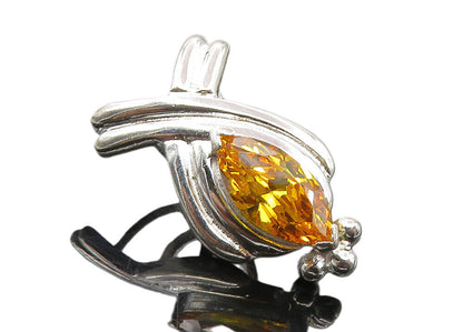 925 Sterling Silver  Marquise Cut Citrine Crossed Ribbon Slide Pendant  PT7209