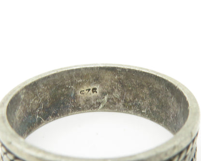 925 Sterling Silver  Vintage Dark Tone Rope Twist Band Ring Sz 8  RG10798