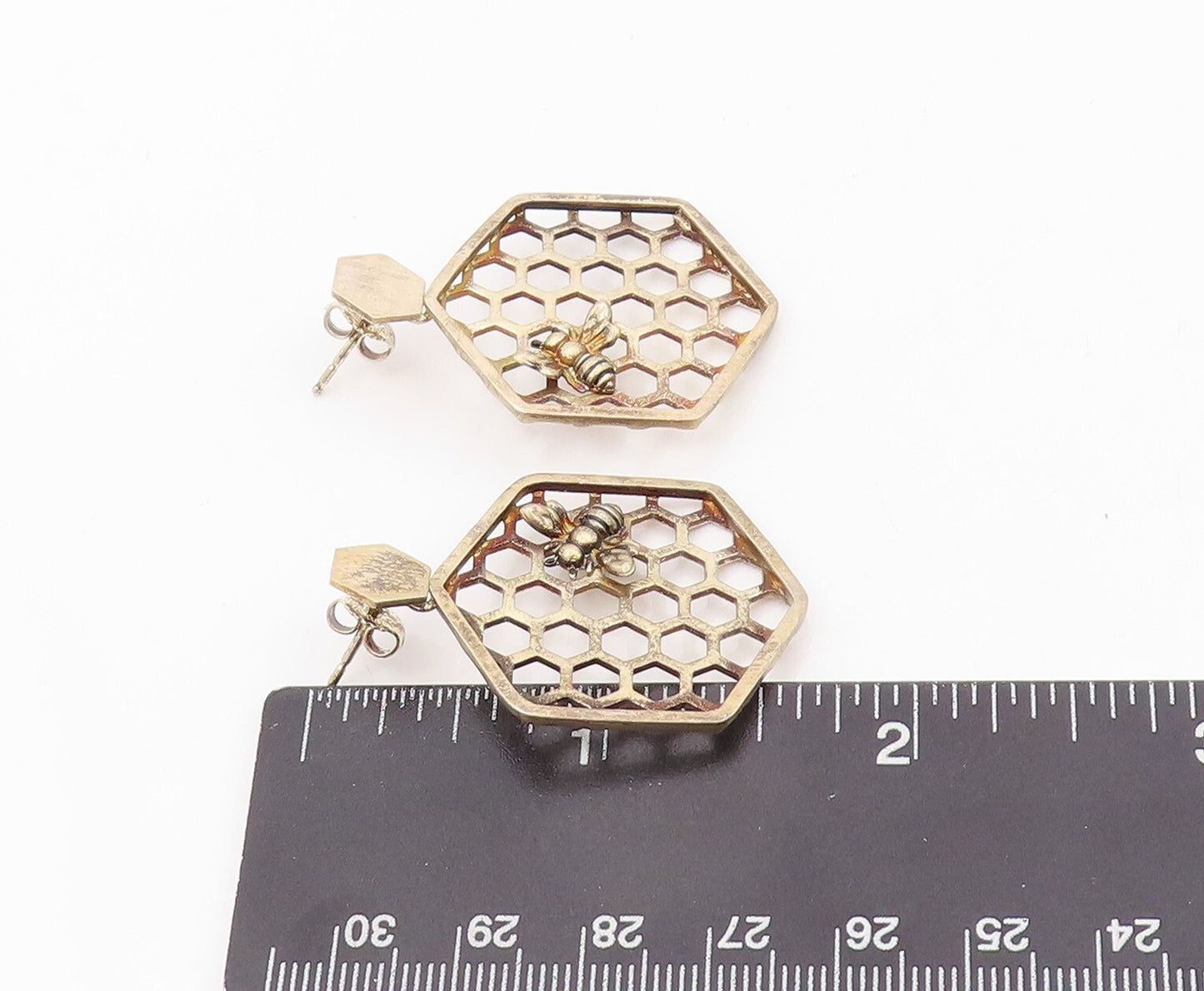 925 Sterling Silver Vintage Earrings Gold Plated Designer Honeycomb  EG13329