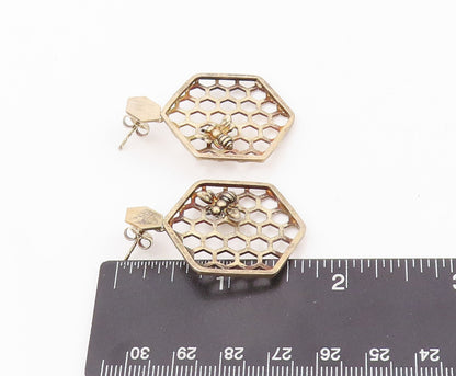 925 Sterling Silver Vintage Earrings Gold Plated Designer Honeycomb  EG13329
