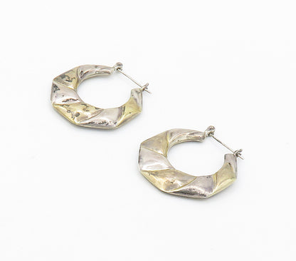 925 Sterling Silver  Vintage Shiny Hollow Scalloped Hoop Earrings  EG8328