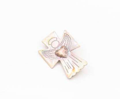 925 Sterling Silver Vintage Brooch CAROLYN POLLACK Angel Of Love Cross  BP11571