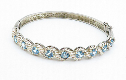 925 Sterling Silver  Vintage Blue Topaz Swirl Twist Bangle Bracelet  BT2881