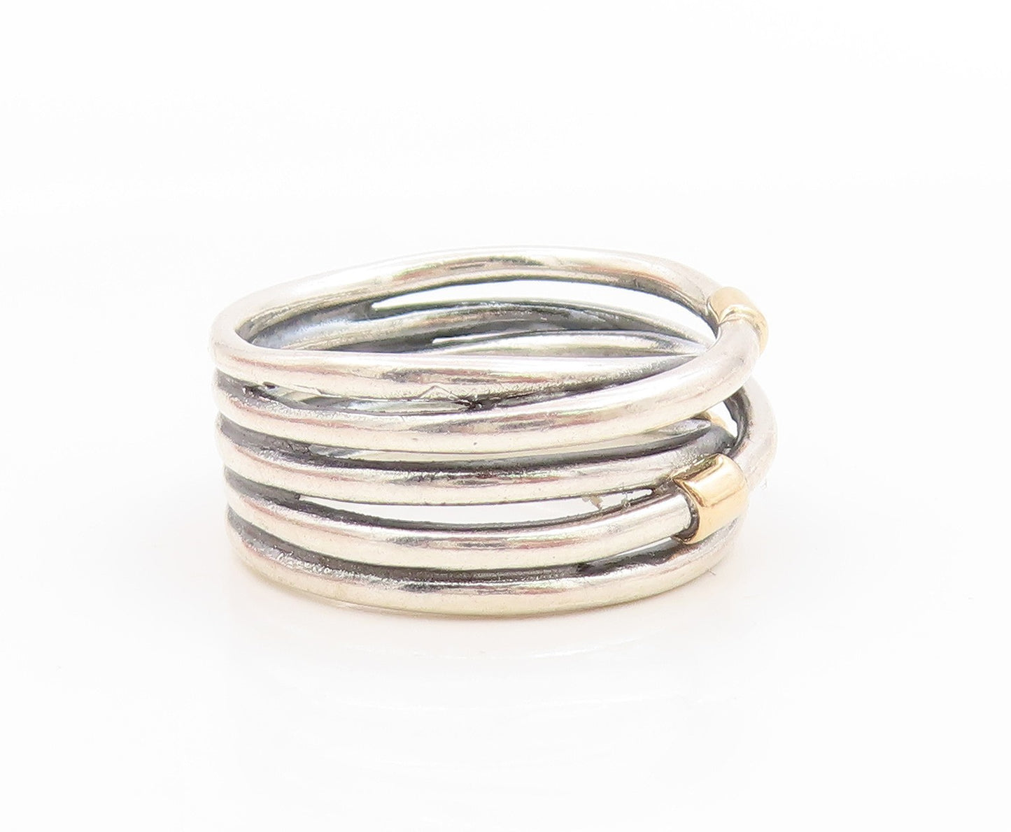 14k Gold & 925 Sterling Silver Vintage Ring PANDORA Crossover Band Sz 8 RG34715