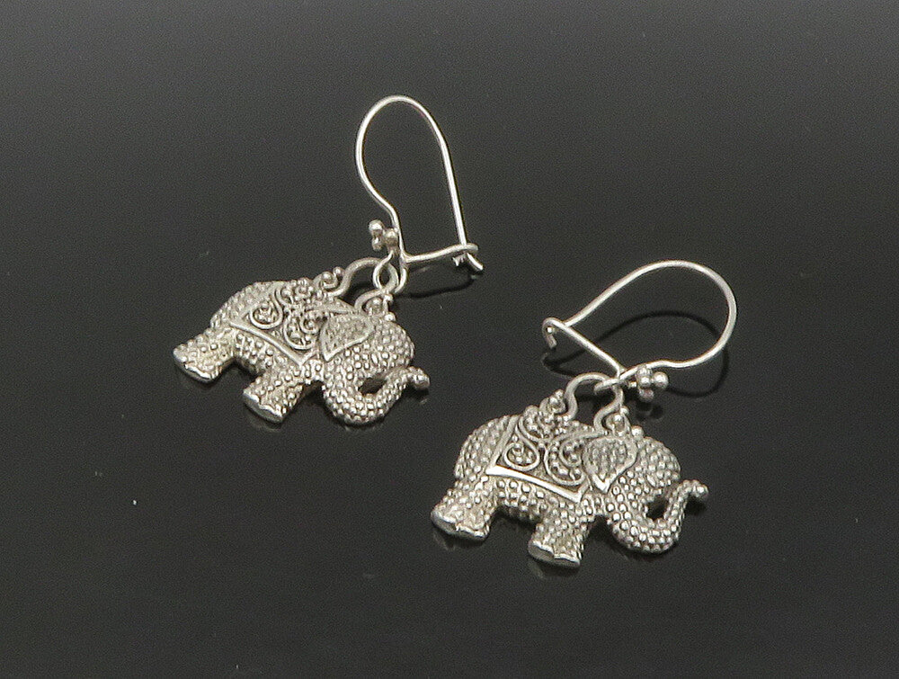 SARDA 925 Sterling Silver  Vintage Textured Elephant Dangle Earrings  EG11475