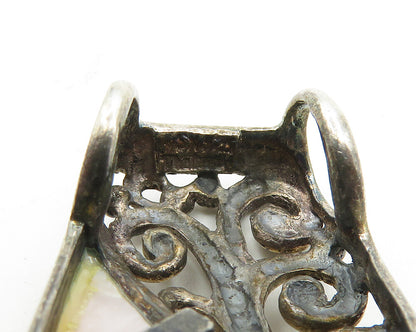 925 Sterling Silver  Vintage Pink Mother Of Pearl Open Swirl Pendant  PT14677