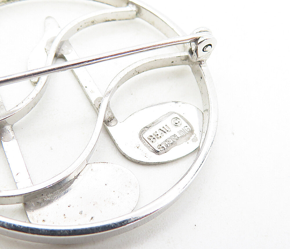 BEAU 925 Sterling Silver  Vintage Music Notes Round Open Brooch Pin  BP3197