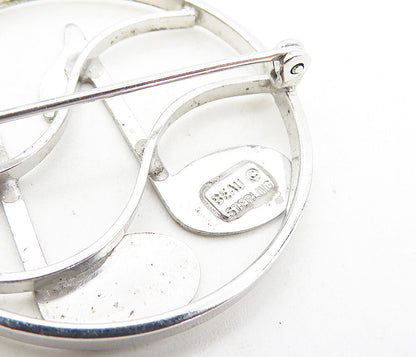 BEAU 925 Sterling Silver  Vintage Music Notes Round Open Brooch Pin  BP3197