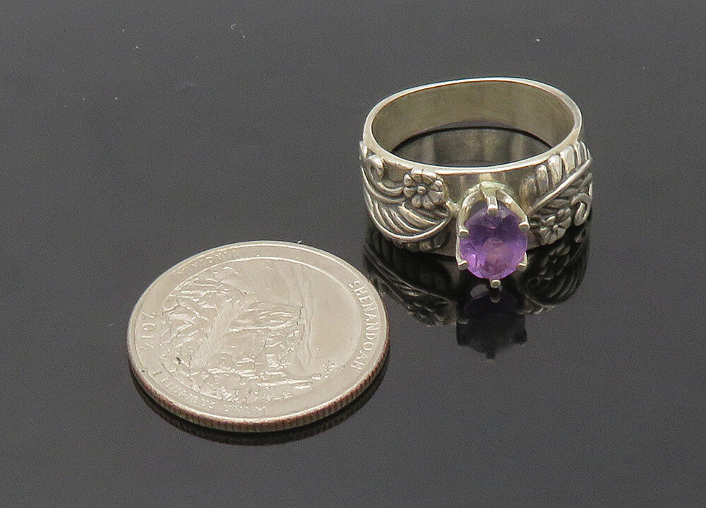 CAROLYN POLLACK 925 Silver  Vintage Amethyst Floral Band Ring Sz 9  RG21089