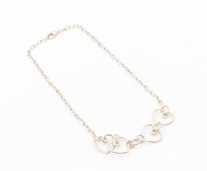 925 Sterling Silver Vintage Necklace Designer Linked Hearts Cutout  NE4525