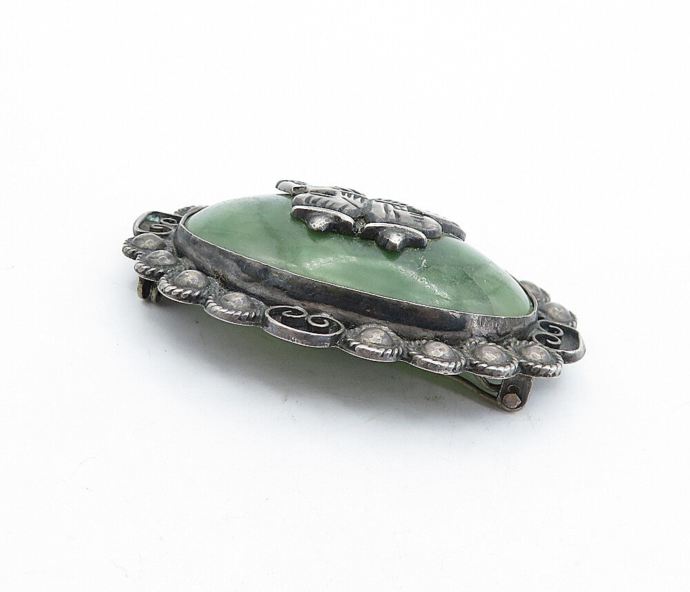 MEXICO 925 Sterling Silver  Vintage Jasper Sitting Men Brooch Pin  BP1794