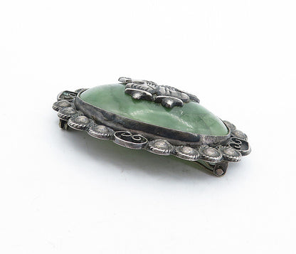 MEXICO 925 Sterling Silver  Vintage Jasper Sitting Men Brooch Pin  BP1794
