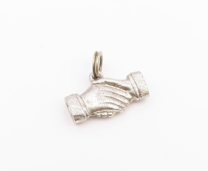 925 Sterling Silver  Vintage Shiny Petite Handshake Motif Pendant  PT18884