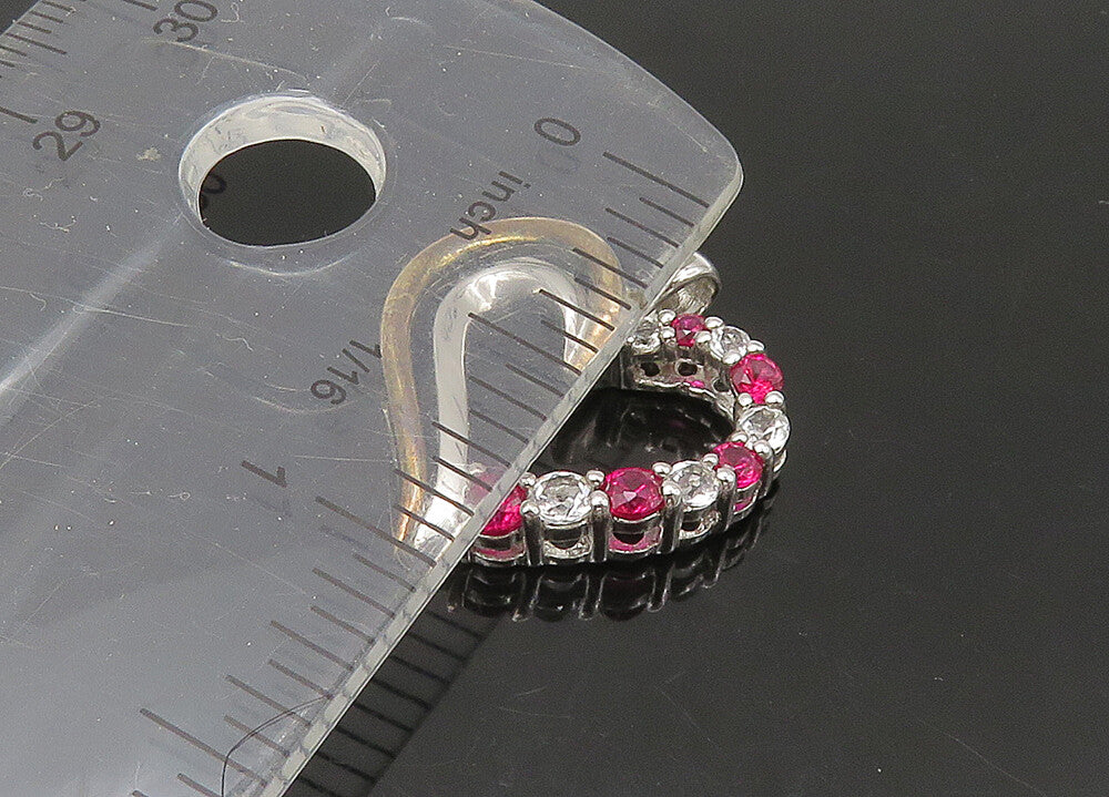 925 Silver & 10K GOLD  Vintage Pink & White Topaz Love Heart Pendant  PT18420