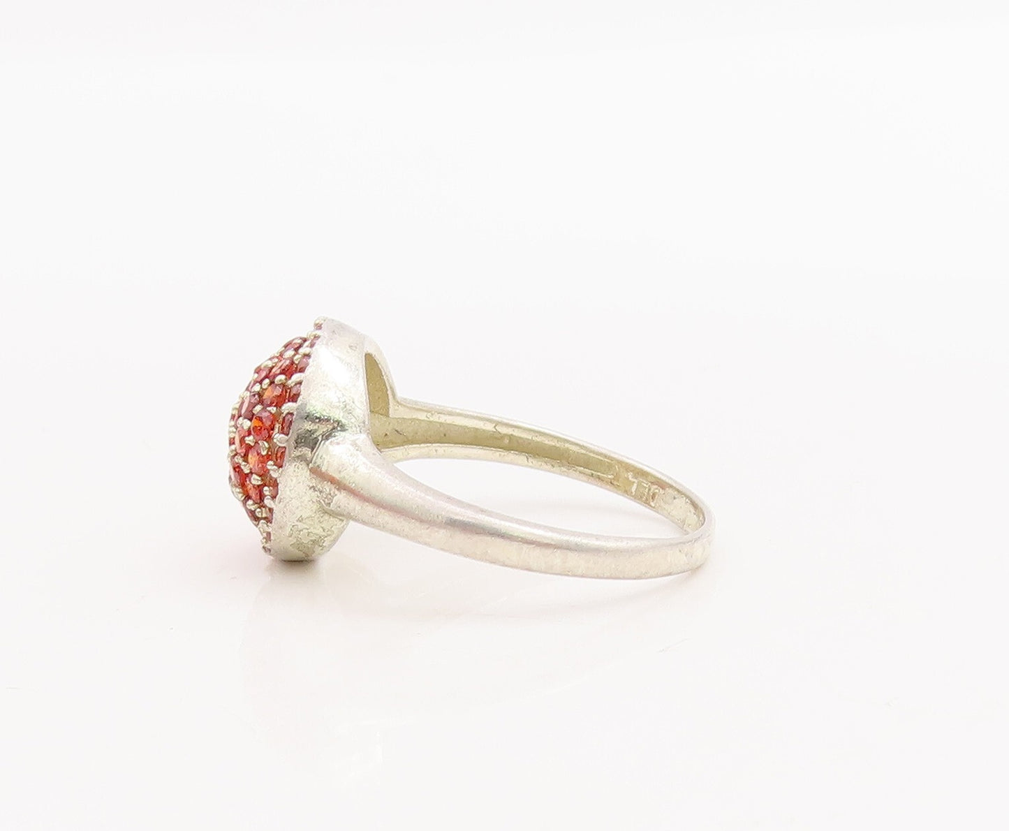 925 Sterling Silver Vintage Ring Domed Beaded Small Red CZ Inlay  Sz 6  RG28681